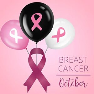 75 Pieces Breast Cancer Awareness Balloons 12 Inch Pink Ribbon Latex Balloons Round Party Balloons Party Supplies for Party Decoration, Pink, White and Black