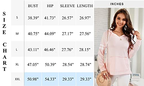 Fashare Womens V Neck Hoodies with Pockets Long Sleeve Striped Pullover Tops Sweatshirt Dark Gray