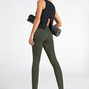 Dragon Fit High Waist Yoga Leggings with 3 Pockets,Tummy Control Workout Running 4 Way Stretch Yoga Pants (Medium, Olive Green)