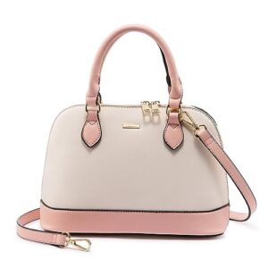 small crossbody bags for women classic double zip top handle dome satchel bag shoulder purse pink&beige