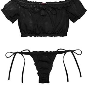 Avidlove Womens Sexy Ruffle Lingerie Set Off Shoulder Baby Doll Teddy Outfit Bra an Pantie Nightie Black S