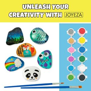 JOYEZA Deluxe Rock Painting Kit, Arts and Crafts for Girls Boys Age 6+, 12 Rocks, Best Tween Gift Art Set, Waterproof Paints, Craft Kits Art Supplies, Kids Activities Age 4 5 6 7 8 9 10