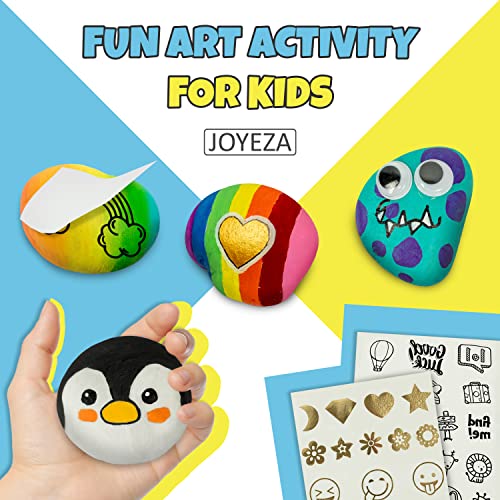 JOYEZA Deluxe Rock Painting Kit, Arts and Crafts for Girls Boys Age 6+, 12 Rocks, Best Tween Gift Art Set, Waterproof Paints, Craft Kits Art Supplies, Kids Activities Age 4 5 6 7 8 9 10