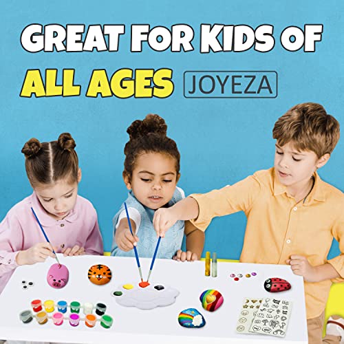 JOYEZA Deluxe Rock Painting Kit, Arts and Crafts for Girls Boys Age 6+, 12 Rocks, Best Tween Gift Art Set, Waterproof Paints, Craft Kits Art Supplies, Kids Activities Age 4 5 6 7 8 9 10