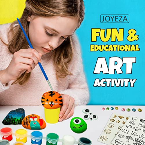 JOYEZA Deluxe Rock Painting Kit, Arts and Crafts for Girls Boys Age 6+, 12 Rocks, Best Tween Gift Art Set, Waterproof Paints, Craft Kits Art Supplies, Kids Activities Age 4 5 6 7 8 9 10