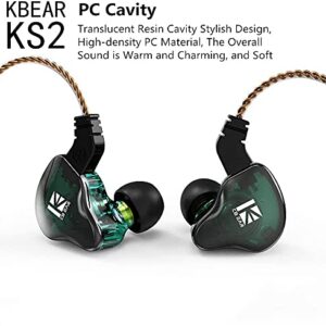 YINYOO KBEAR KS2 IEM, Ear Monitor Headphones, HiFi in Ear Earbud Headset Noise Cancelling Hybrid 1BA 1DD Earphone with Removable Cable for Running Walking (with mic, KS2 Green)