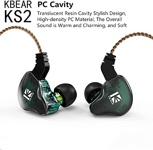 YINYOO KBEAR KS2 IEM, Ear Monitor Headphones, HiFi in Ear Earbud Headset Noise Cancelling Hybrid 1BA 1DD Earphone with Removable Cable for Running Walking (with mic, KS2 Green)