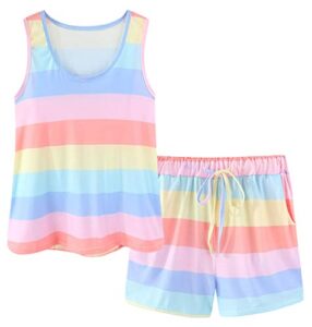 chung women's cute cotton pajama set flamingo print tank tee shorts sleepwear summer (large, stripe pink)