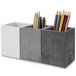 mygift modern gray-tone concrete desktop pencil holder cup and pen holder, office stationery organizer, set of 3
