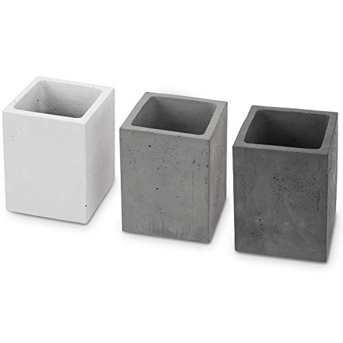 MyGift Modern Gray-Tone Concrete Desktop Pencil Holder Cup and Pen Holder, Office Stationery Organizer, Set of 3