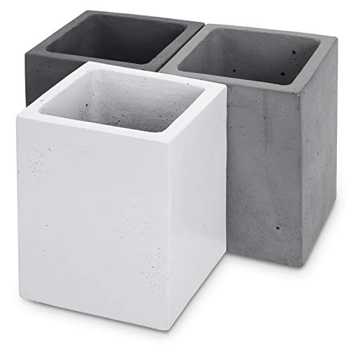 MyGift Modern Gray-Tone Concrete Desktop Pencil Holder Cup and Pen Holder, Office Stationery Organizer, Set of 3