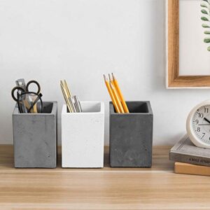 MyGift Modern Gray-Tone Concrete Desktop Pencil Holder Cup and Pen Holder, Office Stationery Organizer, Set of 3