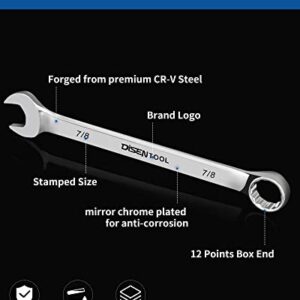 DISEN 24pcs Combination Wrench Set, Metric/SAE, IN/MM Wrench Set with Tool Roll,12 Point Combination Wrench, 7-18mm and 1/4-7/8" Box End and Open End Wrench Set, Drop Forged Steel