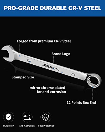 DISEN 24pcs Combination Wrench Set, Metric/SAE, IN/MM Wrench Set with Tool Roll,12 Point Combination Wrench, 7-18mm and 1/4-7/8" Box End and Open End Wrench Set, Drop Forged Steel