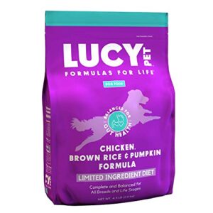 lucy pet products formulas for life - limited ingredient diet dry dog food, all breeds & life stages - chicken, brown rice & pumpkin, multi, 4.5 lb