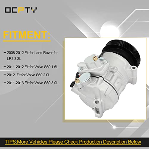 OCPTY Air Conditioning Compressor CO 11323C for Land Rover LR2 for Volvo S60 S80 V70 XC60 XC70 XC90 1.6L 2.0L 2.5L 3.0L 3.2L 2008-2016