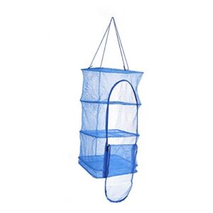 Keenso Drying Net Rack, Foldable 4 Layers Mesh Hanging Herb Drying Rack Basket Holder Camping Drying Net Zipper Opening Mesh Netting Blue Fishing net