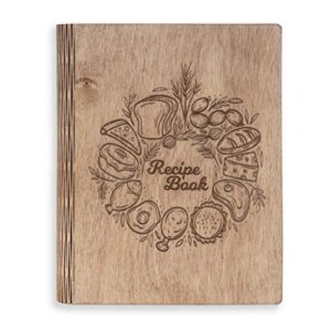 woxteed a5 wooden blank recipe book to write in (7.5 x 6 inch) - cook book with 80 sheets for handwritten recipes - hardcover family kitchen journal and recipe keeper (brown)