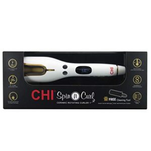 CHI Spin N Curl 1" Ceramic Rotating Curler In White, 1 Pound. Ideal for Shoulder-Length Hair between 6-16” inches.