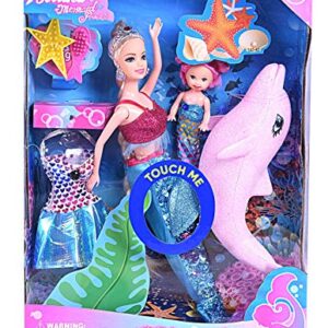 BETTINA Mermaid Princess Doll Pack, Color Changing Mermaid Tail, Dress Doll 12" and Dress Doll 3" and Dolphin Color Reveal Mermaid Toys for Little Girls and Play Gift Set Aged 3+