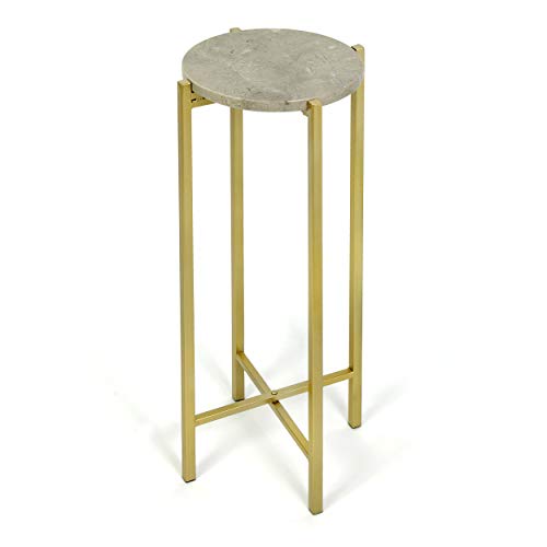 Urban Shop WK658006 Brown Marble Collapsible Side Accent Drink Table with Gold Metal Legs 12 in x 12 in x 13.5 in