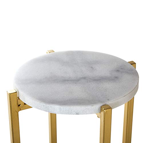 Urban Shop White Marble Collapsible Side Accent Drink Table with Gold Metal Legs, ‎8.5 in x 8.5 in x 22.5 in