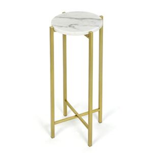 urban shop white marble collapsible side accent drink table with gold metal legs, ‎8.5 in x 8.5 in x 22.5 in