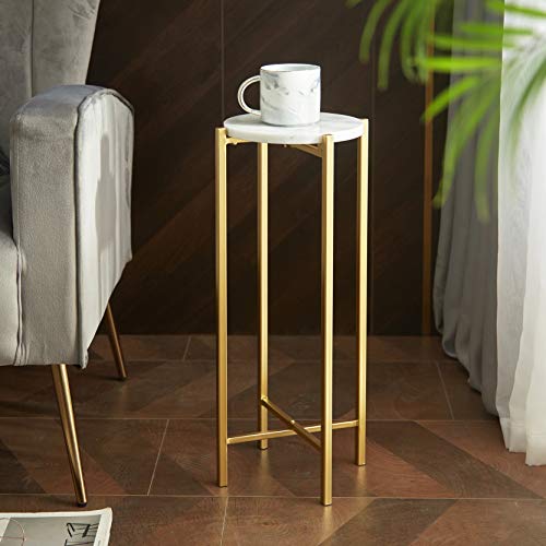 Urban Shop White Marble Collapsible Side Accent Drink Table with Gold Metal Legs, ‎8.5 in x 8.5 in x 22.5 in