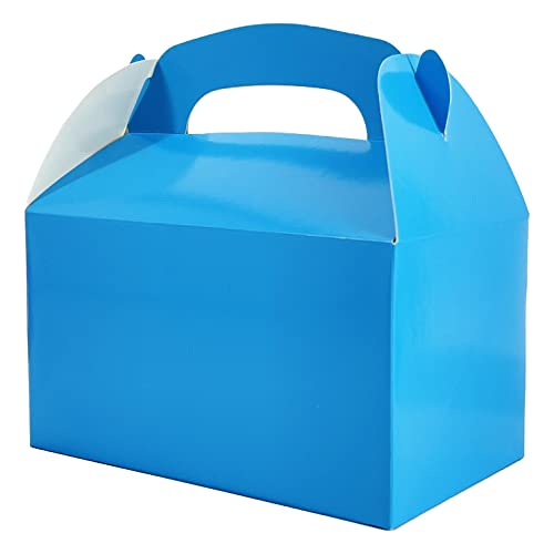 The Dreidel Company Gable Treat Boxes, Goodies Favor Gift-Box for Kids Birthday Party Favors, Weddings Events, Baby Shower, 6.25" x 3.5" x 3.5" Inch Box (Blue Treat Box, 12-Pack)