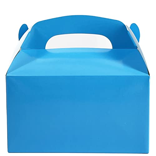 The Dreidel Company Gable Treat Boxes, Goodies Favor Gift-Box for Kids Birthday Party Favors, Weddings Events, Baby Shower, 6.25" x 3.5" x 3.5" Inch Box (Blue Treat Box, 12-Pack)