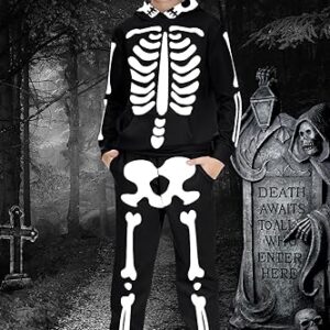 Kid Girls Skeleton Bone Hooded Sweatshirts Skull Halloween Pullover Hoodies for Boys 7-8 Years