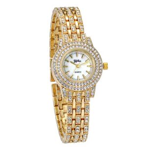 jewelrywe women watches gold tone alloy rhinestone quartz watch stylish bling dress watch wristwatches, for xmas