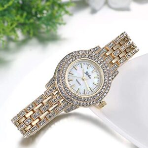 JewelryWe Women Watches Gold Tone Alloy Rhinestone Quartz Watch Stylish Bling Dress Watch Wristwatches, for Xmas