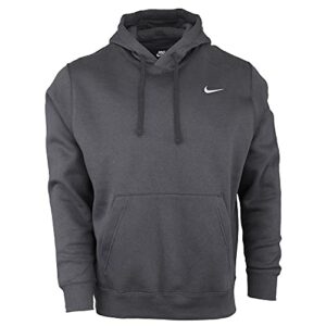 nike men's club pull over hooded sweatshirt, dark grey/white, large
