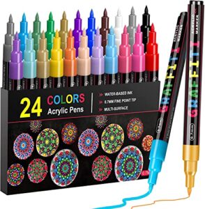 acrylic paint pens,emooqi marker pens for diy craft projects waterproof paint art marker for rock painting, ceramic, glass,canvas,mug,wood,metal-0.7mm fine tip (24 pcs)