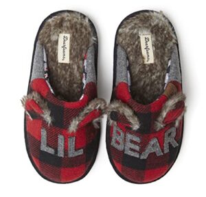 dearfoams kids unisex slipper, lil bear plaid, us 7-8 toddler