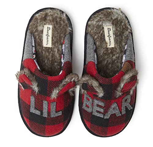 Dearfoams Kids Unisex Slipper, Lil Bear Plaid, US 7-8 Toddler