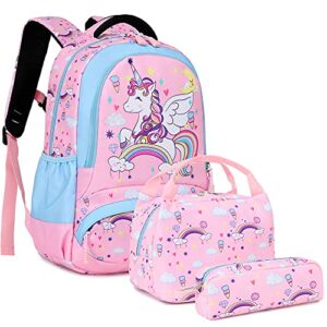 Meisohua Kids Unicorn Backpack for Girls School Bookbag for Elementary 3 in 1 School Bag Sets with Lunch Tote Pencil Bag