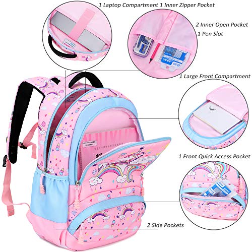 Meisohua Kids Unicorn Backpack for Girls School Bookbag for Elementary 3 in 1 School Bag Sets with Lunch Tote Pencil Bag