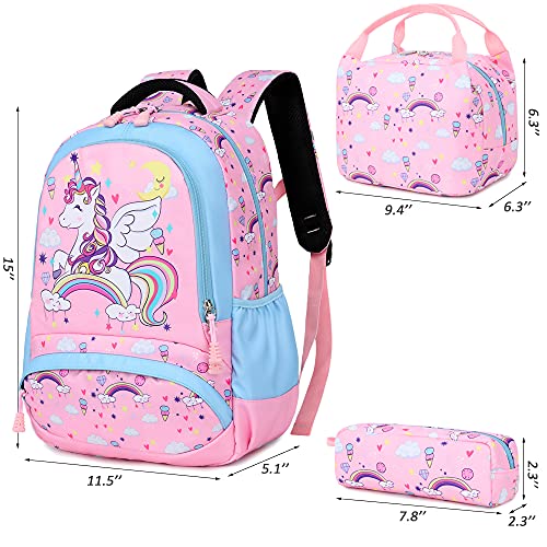 Meisohua Kids Unicorn Backpack for Girls School Bookbag for Elementary 3 in 1 School Bag Sets with Lunch Tote Pencil Bag