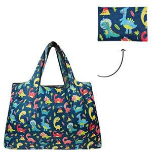 allydrew Large Foldable Tote Nylon Reusable Grocery Bag, Dinosaurs