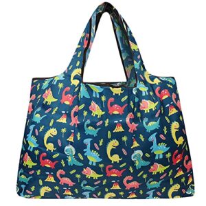 allydrew Large Foldable Tote Nylon Reusable Grocery Bag, Dinosaurs