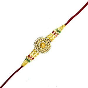 IndiaBigShop Pearl Bracelet Rakhi with Various stone in Round Design, Rakhi for Brothers, Rakhi Bracelet, Multi Design and Assorted Color for Bro Sister