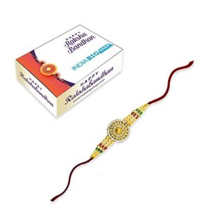 IndiaBigShop Pearl Bracelet Rakhi with Various stone in Round Design, Rakhi for Brothers, Rakhi Bracelet, Multi Design and Assorted Color for Bro Sister