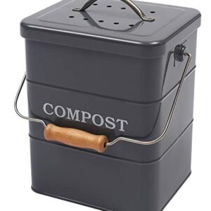 Xbopetda Stainless Steel Compost Bin for Kitchen Countertop,1 Gallon, includes Charcoal Filter,Compost Bucket Kitchen Pail Compost with Lid -Gray