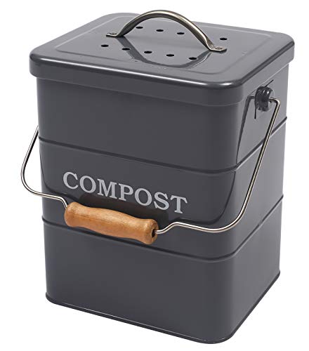 Xbopetda Stainless Steel Compost Bin for Kitchen Countertop,1 Gallon, includes Charcoal Filter,Compost Bucket Kitchen Pail Compost with Lid -Gray