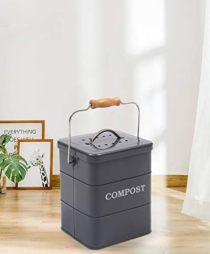 Xbopetda Stainless Steel Compost Bin for Kitchen Countertop,1 Gallon, includes Charcoal Filter,Compost Bucket Kitchen Pail Compost with Lid -Gray