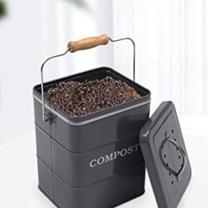 Xbopetda Stainless Steel Compost Bin for Kitchen Countertop,1 Gallon, includes Charcoal Filter,Compost Bucket Kitchen Pail Compost with Lid -Gray