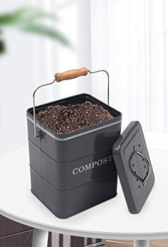 Xbopetda Stainless Steel Compost Bin for Kitchen Countertop,1 Gallon, includes Charcoal Filter,Compost Bucket Kitchen Pail Compost with Lid -Gray