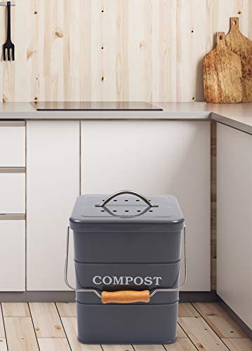 Xbopetda Stainless Steel Compost Bin for Kitchen Countertop,1 Gallon, includes Charcoal Filter,Compost Bucket Kitchen Pail Compost with Lid -Gray